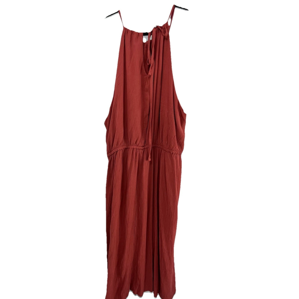 Midi Dress Rayon Halter Neck Tiered Brick Red Sleeveless Flowy XXL resort Boh - Picture 14 of 14